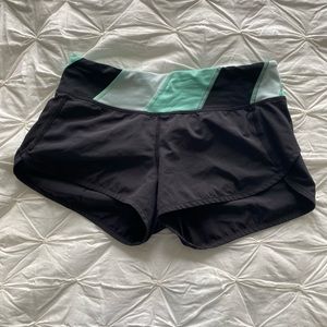 Lululemon Running Shorts black blue teal athletic workout shorts lightweight gym